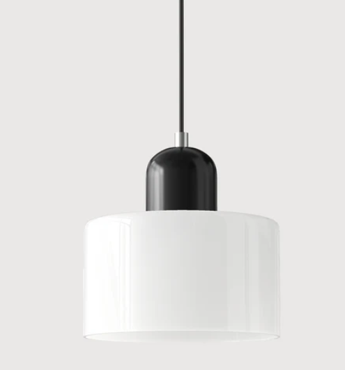 Lampe suspendue en verre avec design Bauhaus, lignes épurées, couleur beige, lumière chaleureuse pour élégance intemporelle.