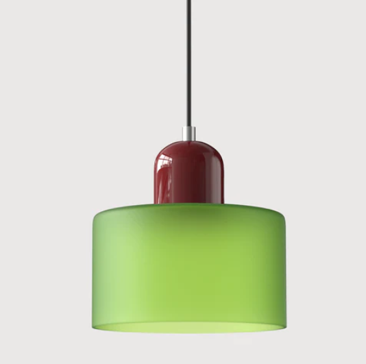 Lampe suspendue en verre avec design Bauhaus, lignes épurées, couleur beige, lumière chaleureuse pour élégance intemporelle.