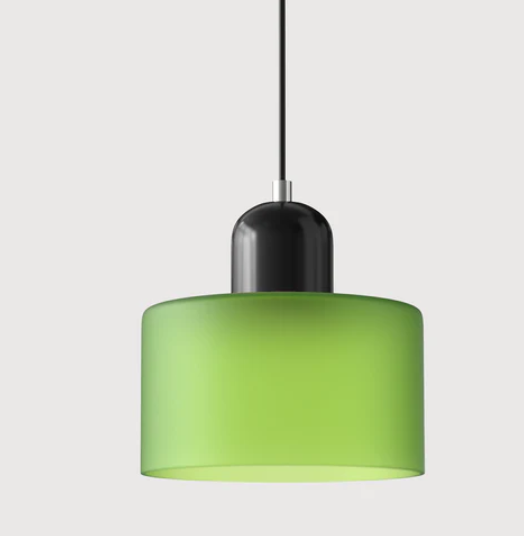 Lampe suspendue en verre avec design Bauhaus, lignes épurées, couleur beige, lumière chaleureuse pour élégance intemporelle.