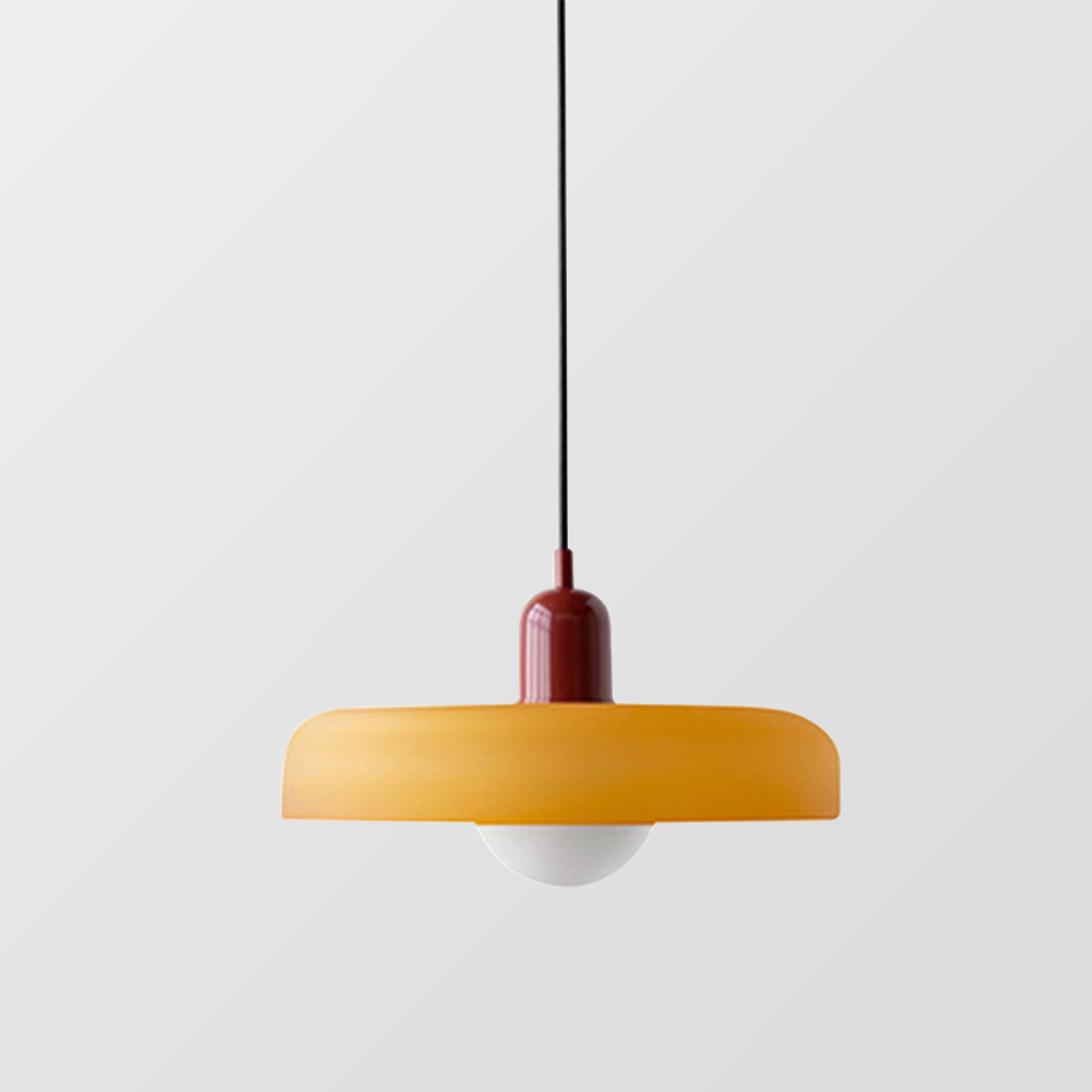 "Lampe suspendue moderne en verre, design Bauhaus, forme ronde élégante, lumière douce, idéale pour espace contemporain."