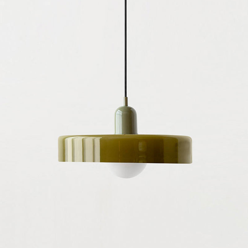 "Lampe suspendue moderne en verre, design Bauhaus, forme ronde élégante, lumière douce, idéale pour espace contemporain."
