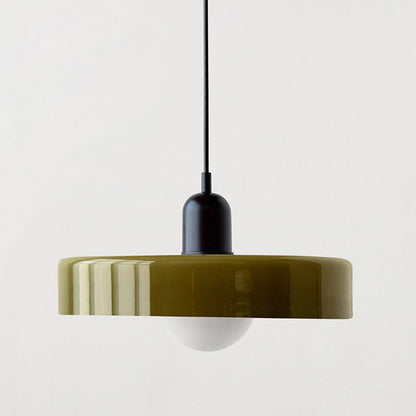"Lampe suspendue moderne en verre, design Bauhaus, forme ronde élégante, lumière douce, idéale pour espace contemporain."