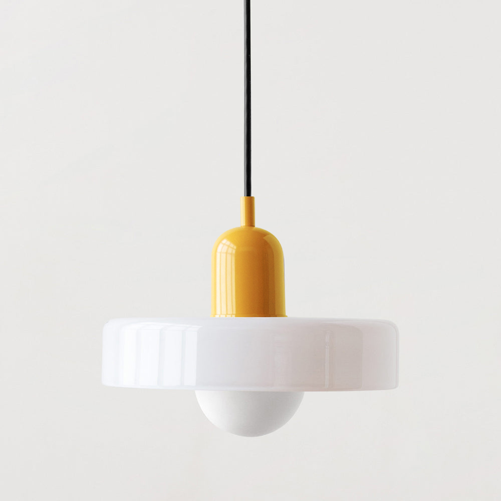 "Lampe suspendue moderne en verre, design Bauhaus, forme ronde élégante, lumière douce, idéale pour espace contemporain."