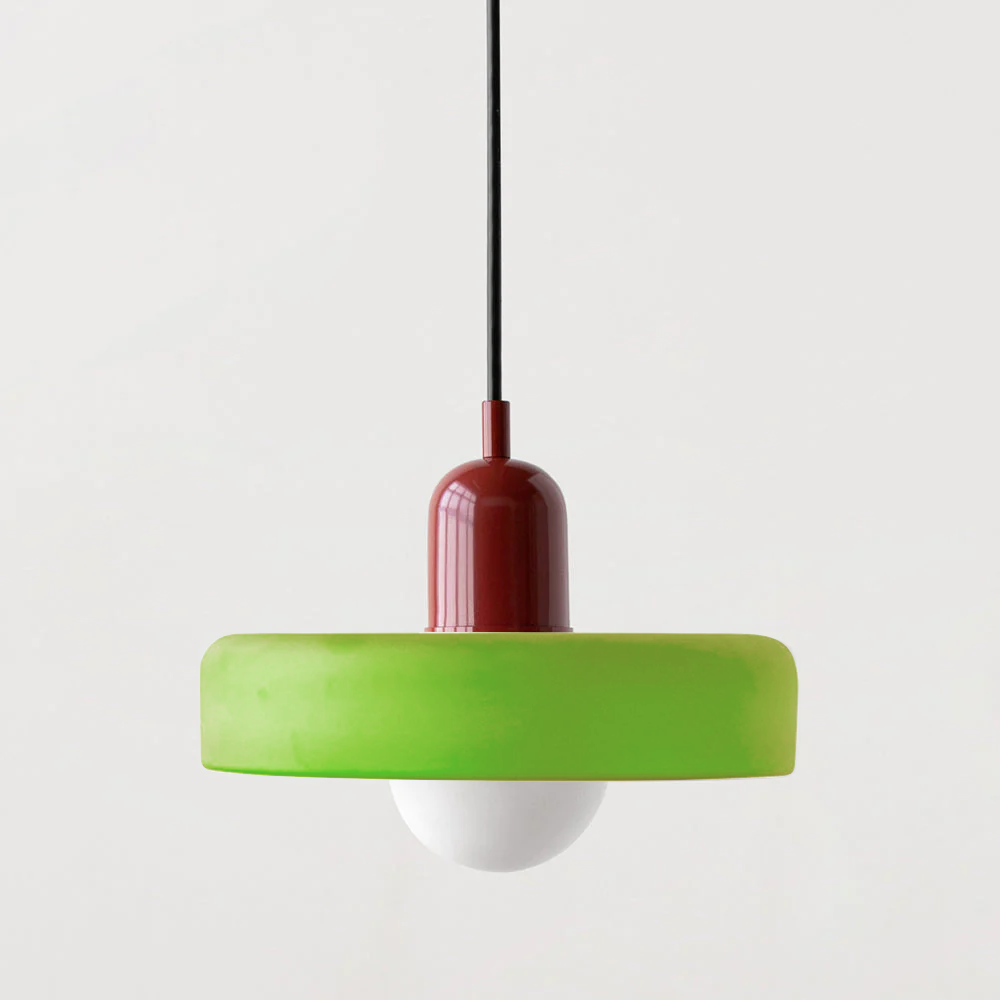 "Lampe suspendue moderne en verre, design Bauhaus, forme ronde élégante, lumière douce, idéale pour espace contemporain."