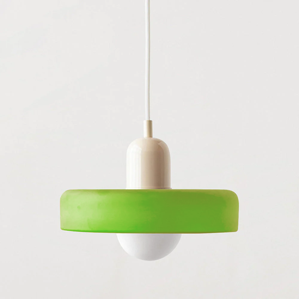 "Lampe suspendue moderne en verre, design Bauhaus, forme ronde élégante, lumière douce, idéale pour espace contemporain."