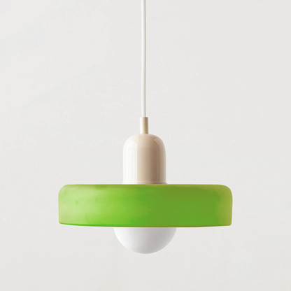 "Lampe suspendue moderne en verre, design Bauhaus, forme ronde élégante, lumière douce, idéale pour espace contemporain."