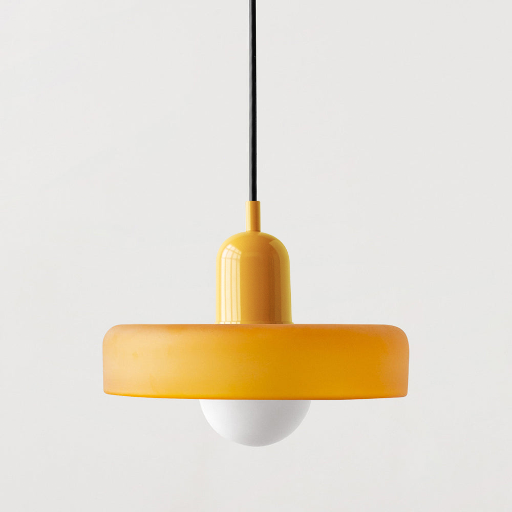 "Lampe suspendue moderne en verre, design Bauhaus, forme ronde élégante, lumière douce, idéale pour espace contemporain."