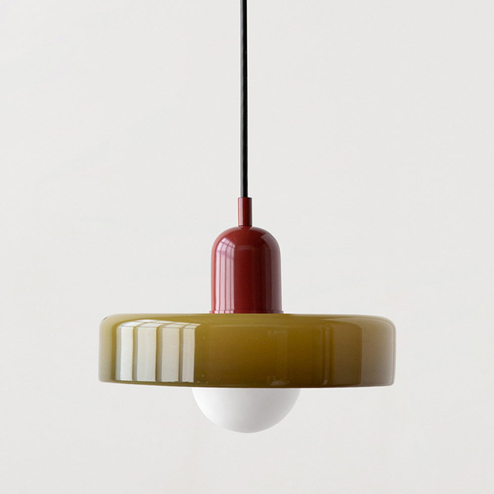 "Lampe suspendue moderne en verre, design Bauhaus, forme ronde élégante, lumière douce, idéale pour espace contemporain."