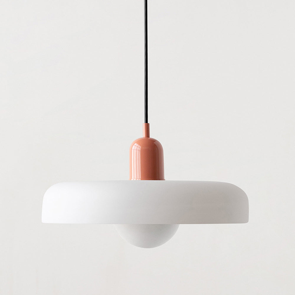 "Lampe suspendue moderne en verre, design Bauhaus, forme ronde élégante, lumière douce, idéale pour espace contemporain."