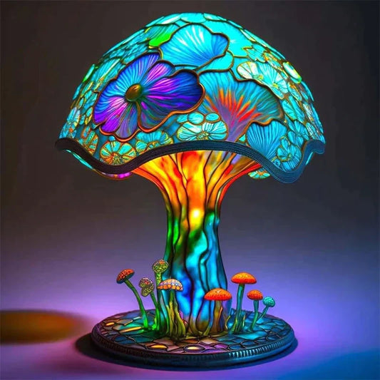 Lampe vitrail Art Déco multicolore sur pied, éclairage apaisant, design élégant pour intérieur, style classique unique.