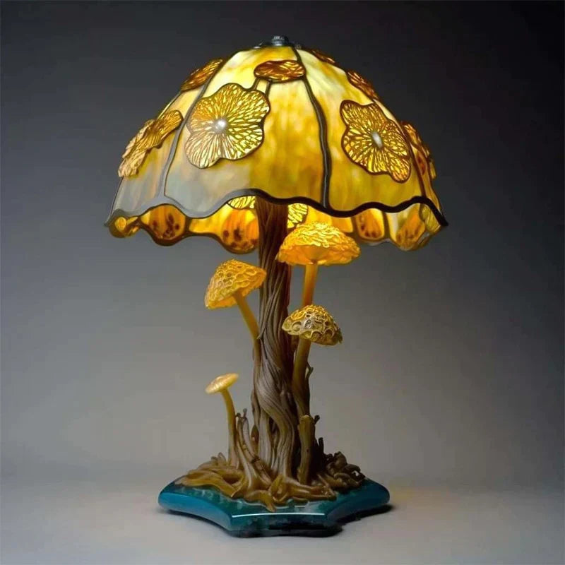 Lampe vitrail Art Déco multicolore sur pied, éclairage apaisant, design élégant pour intérieur, style classique unique.