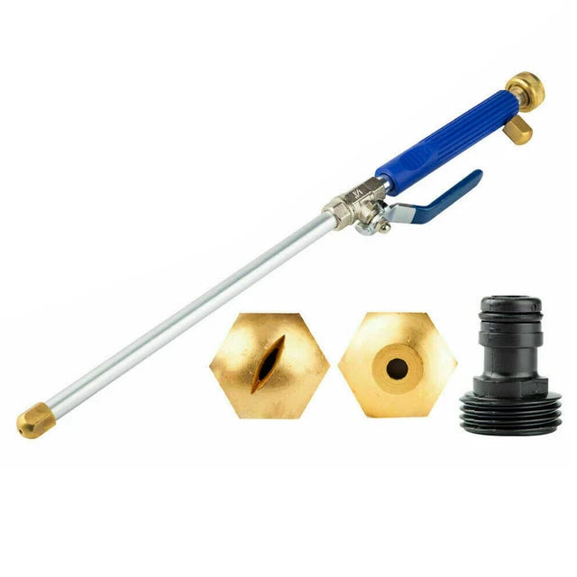 "Lance de nettoyage haute pression, légère et durable, en alliage d'aluminium et cuivre, pour tâches extérieures variées."
