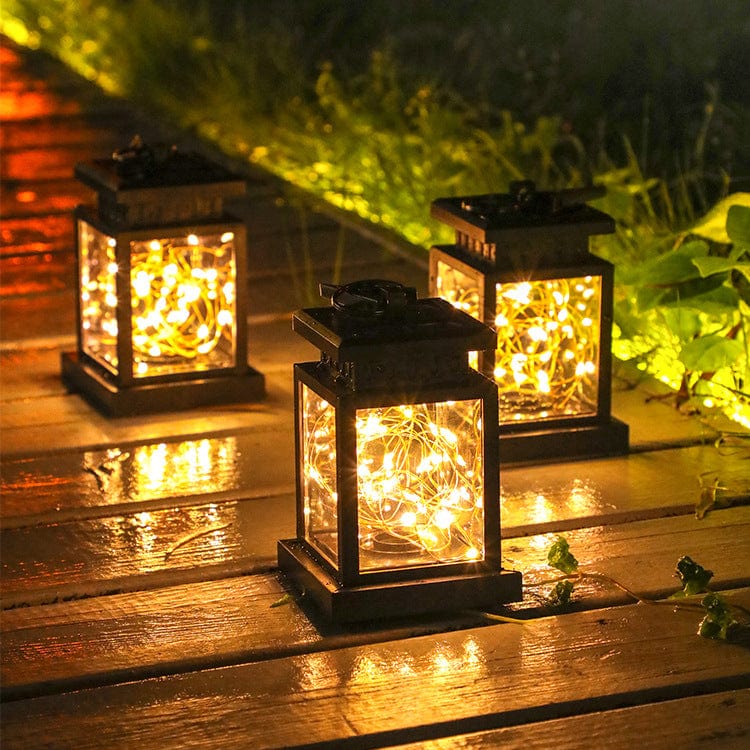"Lanterne solaire extérieure rétro IP44, métal bronze, éclairage LED, design vintage, idéal jardin."