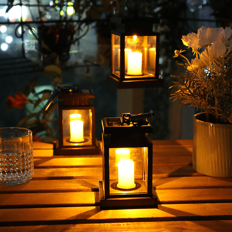"Lanterne solaire extérieure rétro IP44, métal bronze, éclairage LED, design vintage, idéal jardin."
