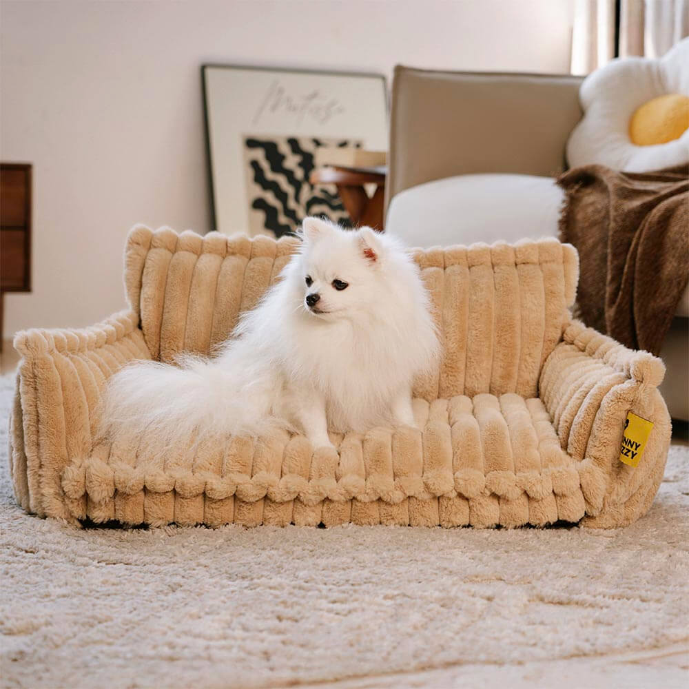 "Lit orthopédique pour chien ergonomique avec repose-tête, tissu imitation laine, soutien articulations, confort ultime."