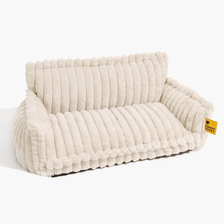 "Lit orthopédique pour chien ergonomique avec repose-tête, tissu imitation laine, soutien articulations, confort ultime."