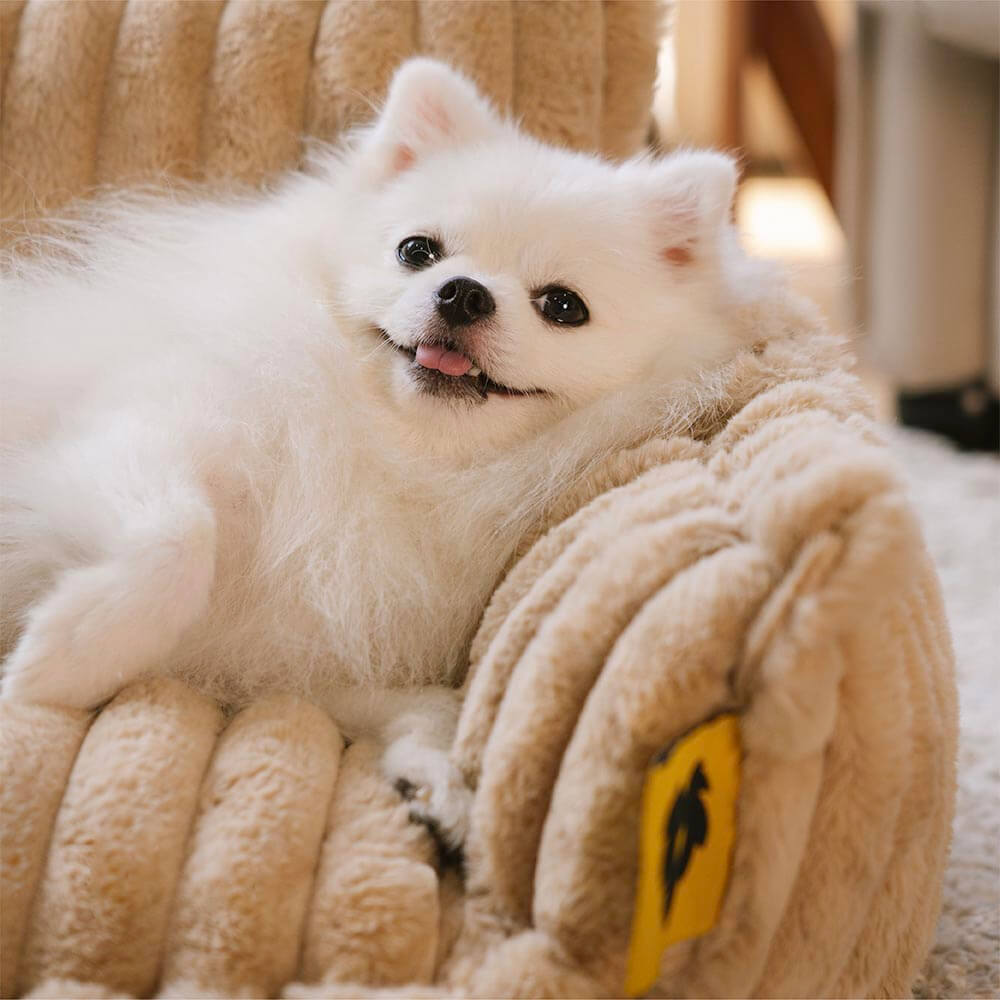 "Lit orthopédique pour chien ergonomique avec repose-tête, tissu imitation laine, soutien articulations, confort ultime."