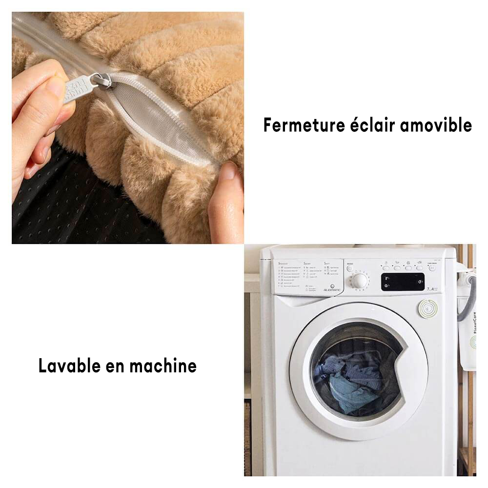 "Lit orthopédique pour chien ergonomique avec repose-tête, tissu imitation laine, soutien articulations, confort ultime."