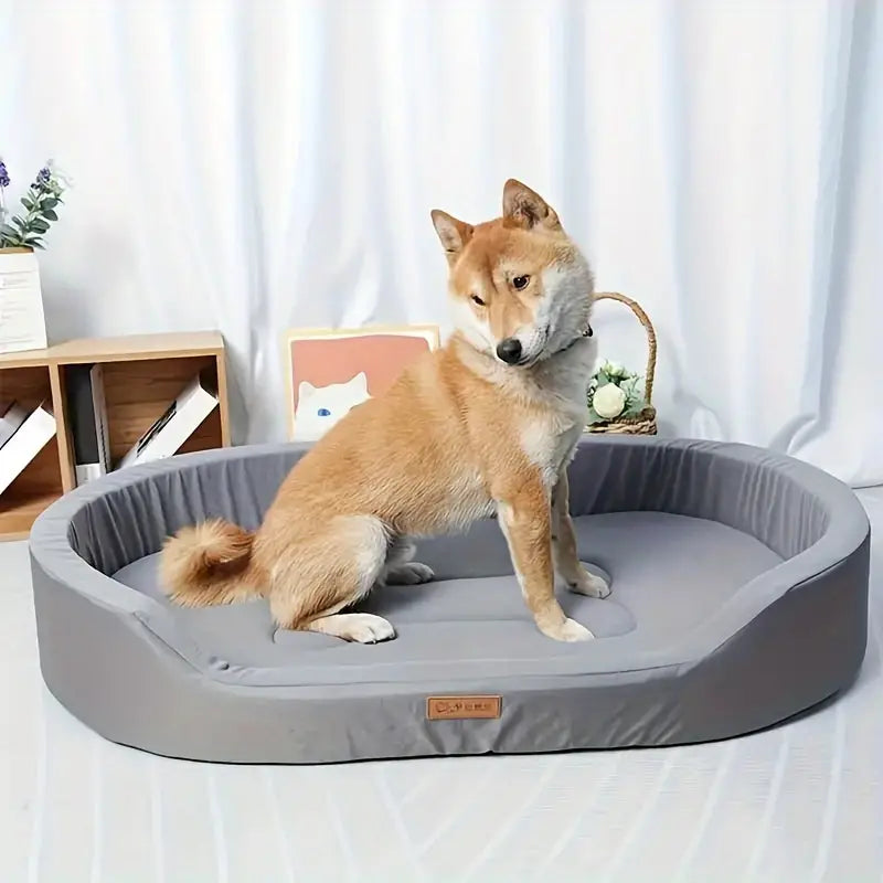 "Lit orthopédique pour chien, mousse mémoire, bords surélevés, housse lavable, couleurs variées, confort et soutien optimal."