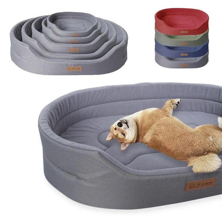 "Lit orthopédique pour chien, mousse mémoire, bords surélevés, housse lavable, couleurs variées, confort et soutien optimal."