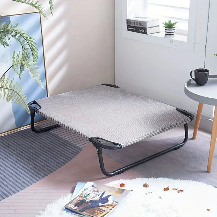 "Lit pliable pour chien en nylon respirant, couleur arc-en-ciel, robuste et confortable, idéal intérieur/extérieur."