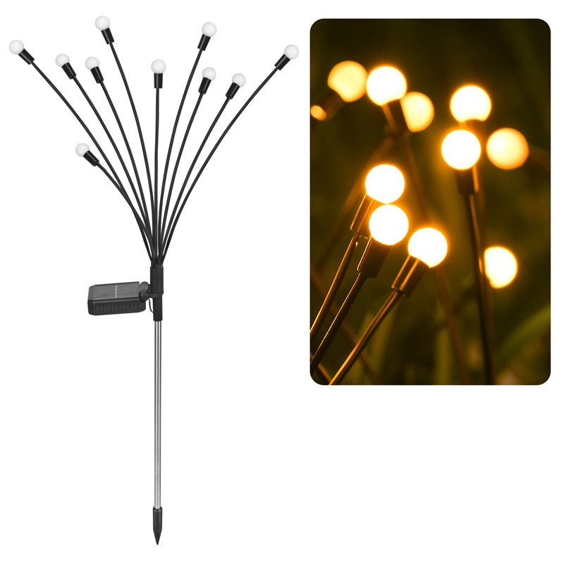 "Lucioles solaires éclairant un jardin avec lumière scintillante, écologique et résistante aux intempéries."