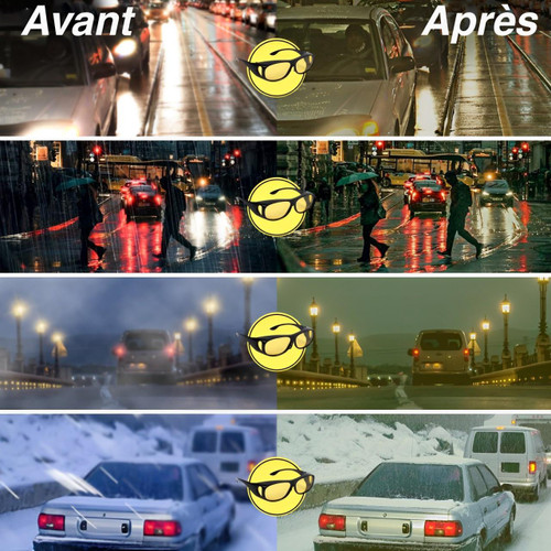 "Lunettes anti-éblouissement, verres orange, design léger pour conduite nocturne sereine et sécurité accrue."