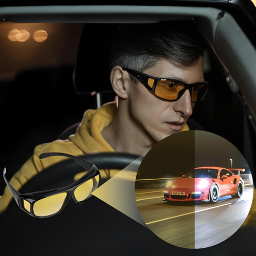 "Lunettes anti-éblouissement, verres orange, design léger pour conduite nocturne sereine et sécurité accrue."