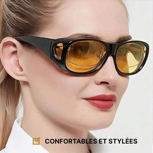 "Lunettes anti-éblouissement, verres orange, design léger pour conduite nocturne sereine et sécurité accrue."