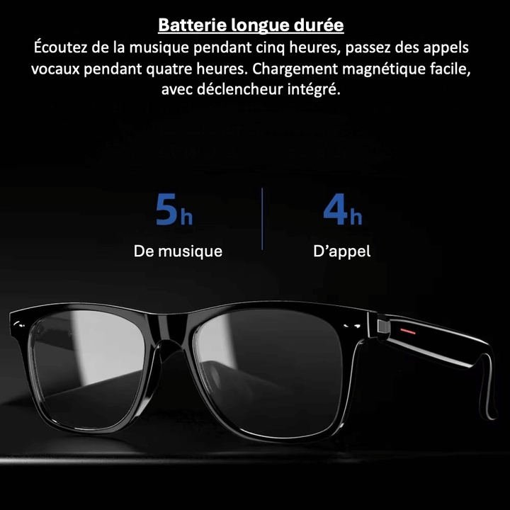 "Lunettes de soleil intelligentes Nortik, vue de face, avec caméra intégrée et fonctionnalités Bluetooth élégantes."