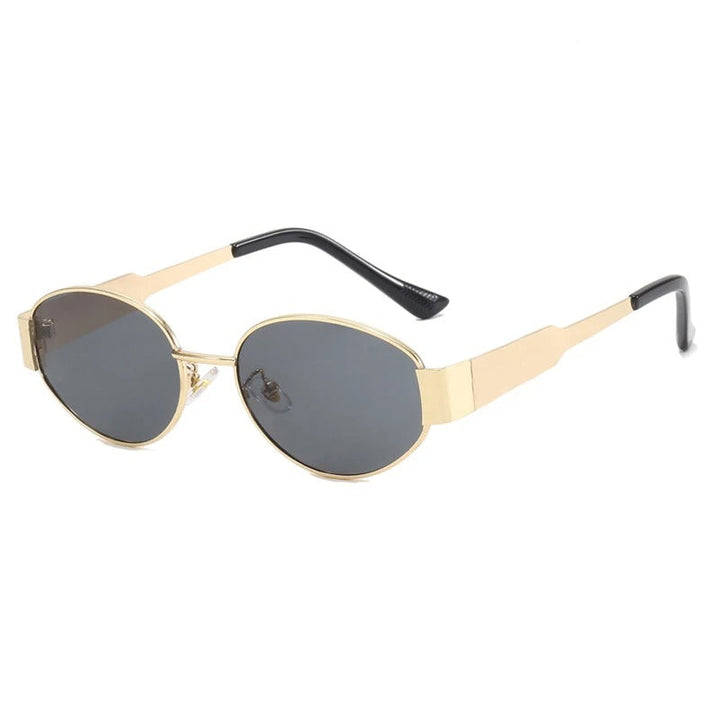 "Lunettes de soleil ovales unisexes avec monture métallique chic et lentilles anti-UV pour protection et style ensoleillé."
