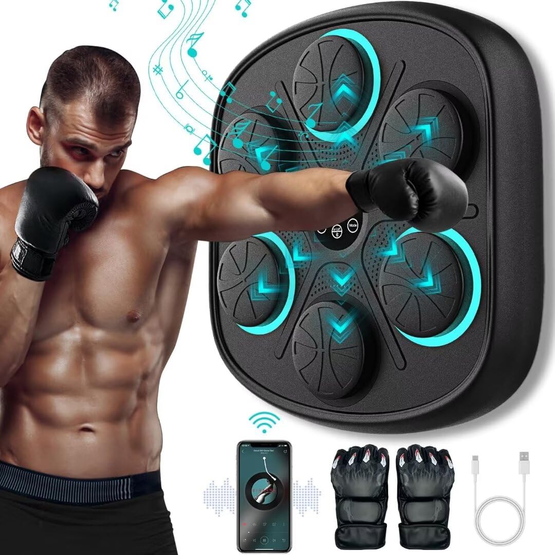 "Machine de boxe musicale blanche pour homme avec LED, neuf modes et installation facile, pour un entraînement immersif."