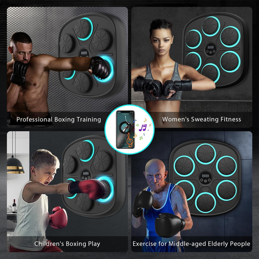 "Machine de boxe musicale blanche pour homme avec LED, neuf modes et installation facile, pour un entraînement immersif."