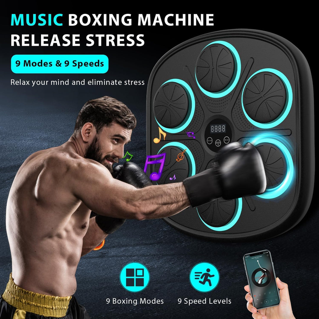 "Machine de boxe musicale blanche pour homme avec LED, neuf modes et installation facile, pour un entraînement immersif."