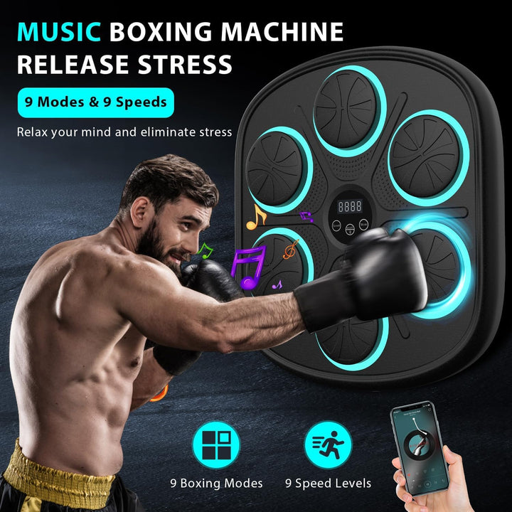 "Machine de boxe musicale blanche pour homme avec LED, neuf modes et installation facile, pour un entraînement immersif."