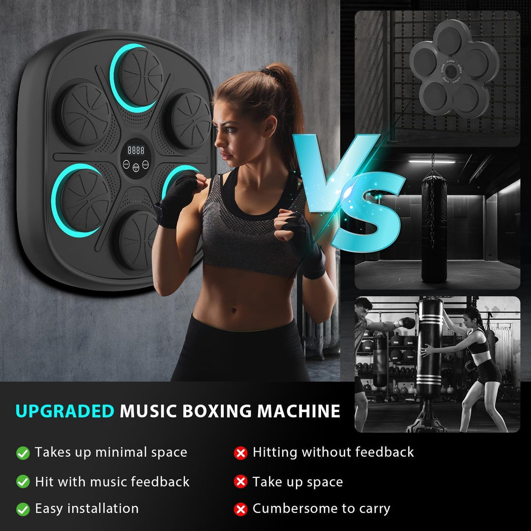 "Machine de boxe musicale blanche pour homme avec LED, neuf modes et installation facile, pour un entraînement immersif."