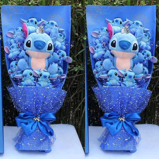 "Magnifique bouquet de peluches Stitch colorées, original et mignon pour un cadeau attendrissant et décoratif."
