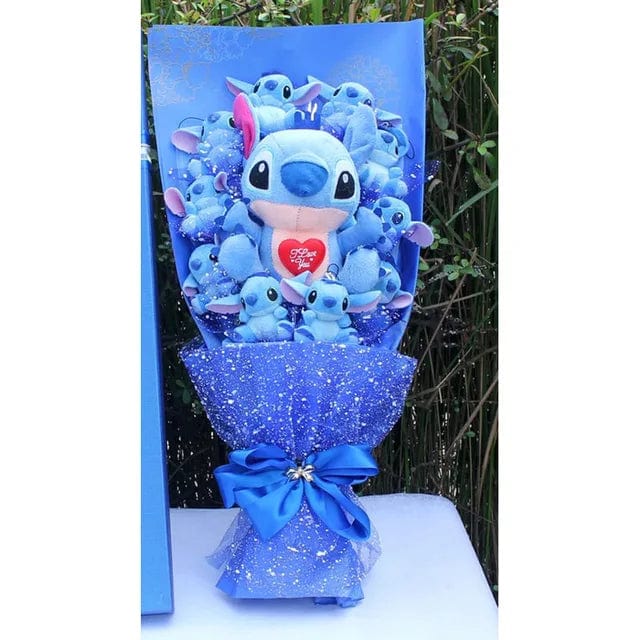 "Magnifique bouquet de peluches Stitch colorées, original et mignon pour un cadeau attendrissant et décoratif."