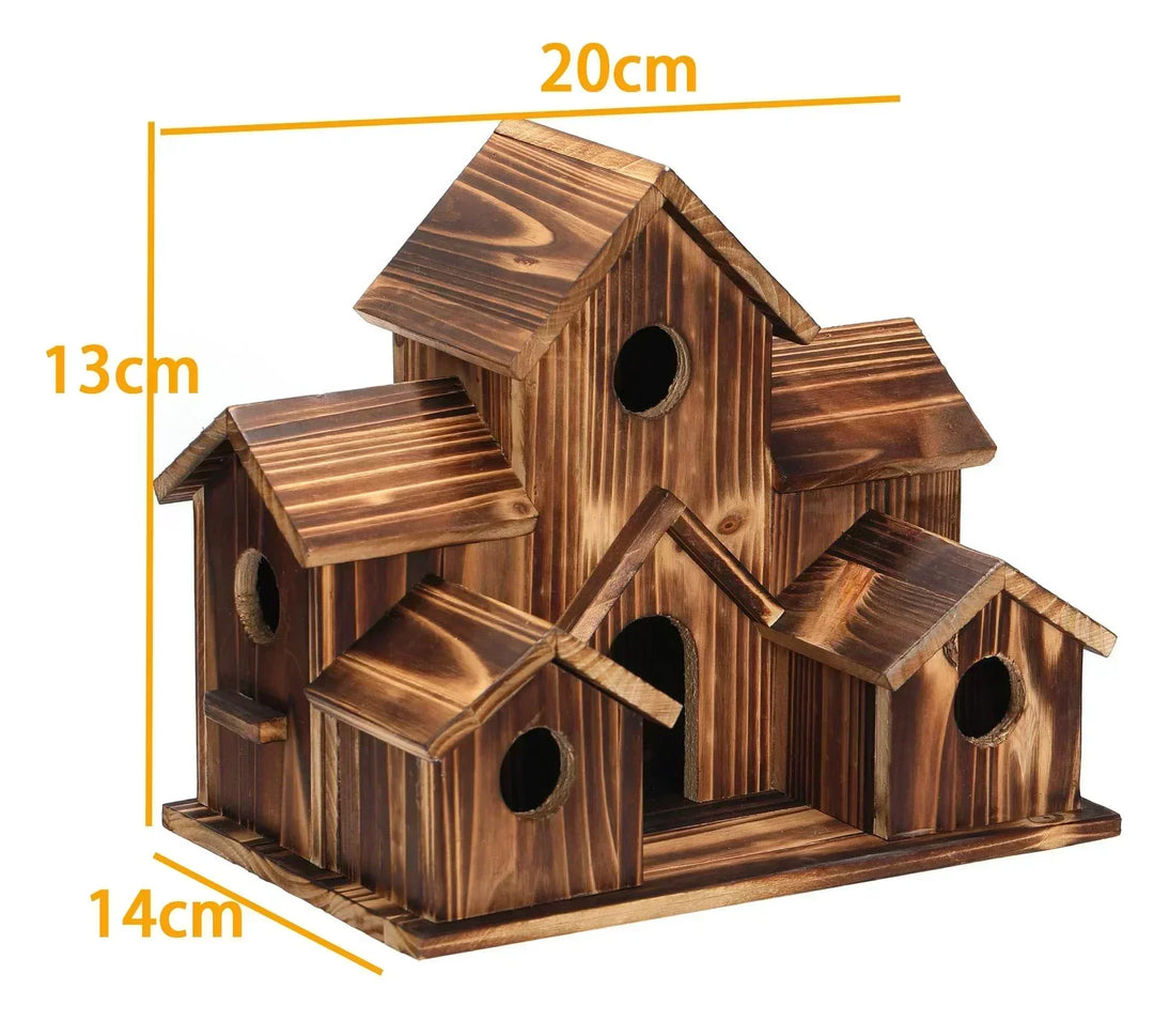 Maison d'oiseaux élégante en bois avec 6 trous, idéale pour attirer diverses espèces et embellir votre jardin.