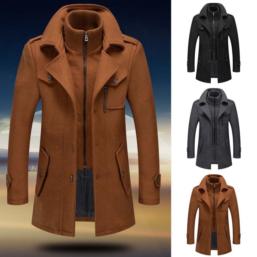 "Manteau d'hiver homme deux pièces, chaud et élégant, avec col protecteur et grandes poches, parfait pour l'hiver."
