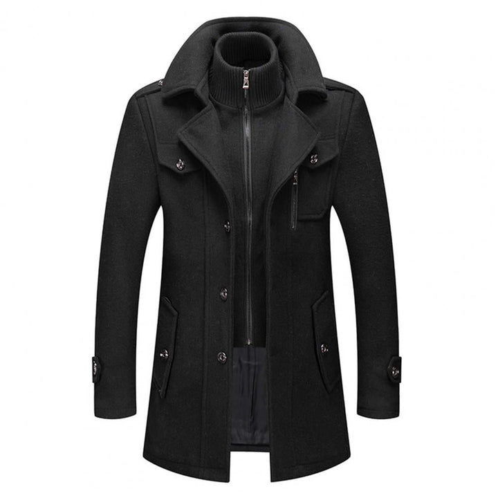 "Manteau d'hiver homme deux pièces, chaud et élégant, avec col protecteur et grandes poches, parfait pour l'hiver."