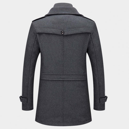 "Manteau d'hiver homme deux pièces, chaud et élégant, avec col protecteur et grandes poches, parfait pour l'hiver."