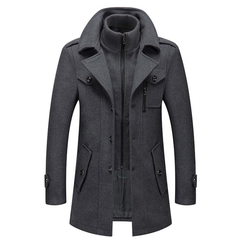 "Manteau d'hiver homme deux pièces, chaud et élégant, avec col protecteur et grandes poches, parfait pour l'hiver."