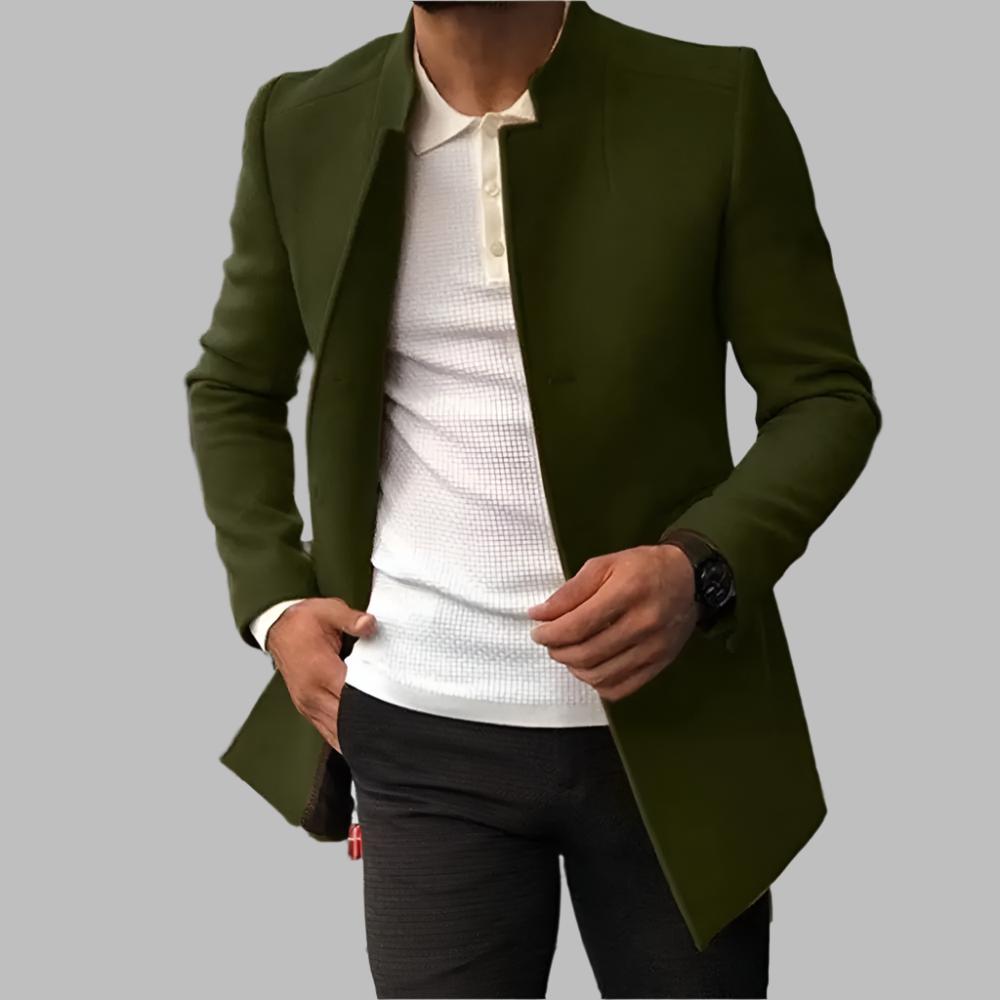 "Manteau homme élégant en laine bleu royal, coupe classique et moderne, parfait pour réunions et soirées, protection hiver."
