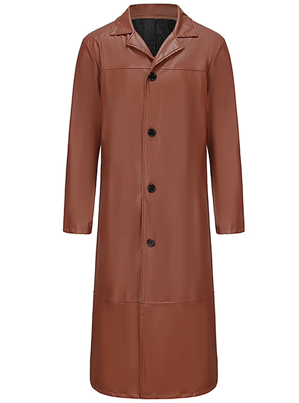 "Manteau long en cuir homme, élégant, cuir raffiné, revers classiques, style intemporel, durable et polyvalent."