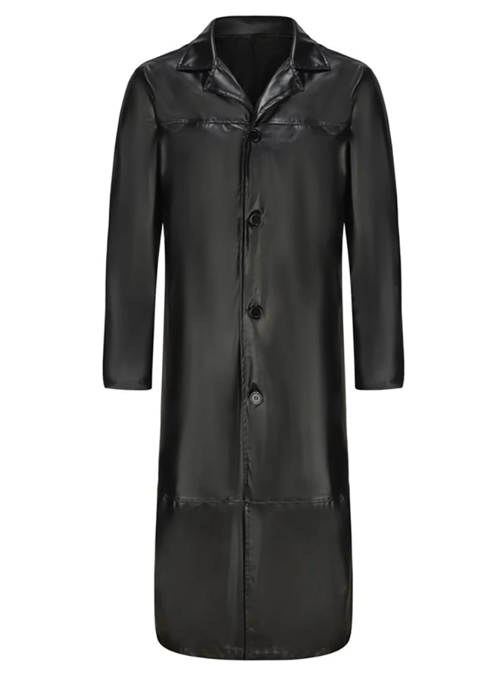 "Manteau long en cuir homme, élégant, cuir raffiné, revers classiques, style intemporel, durable et polyvalent."