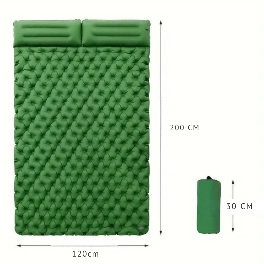 Matelas gonflable double léger et résistant, idéal pour le camping, bleu clair, structure alvéolée pour un confort maximal.