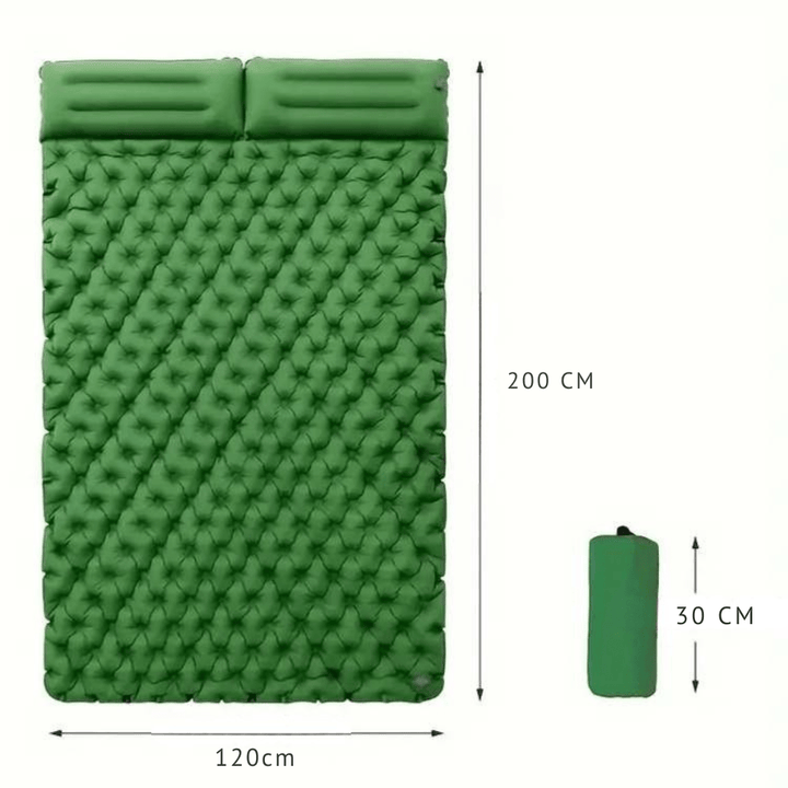Matelas gonflable double léger et résistant, idéal pour le camping, bleu clair, structure alvéolée pour un confort maximal.