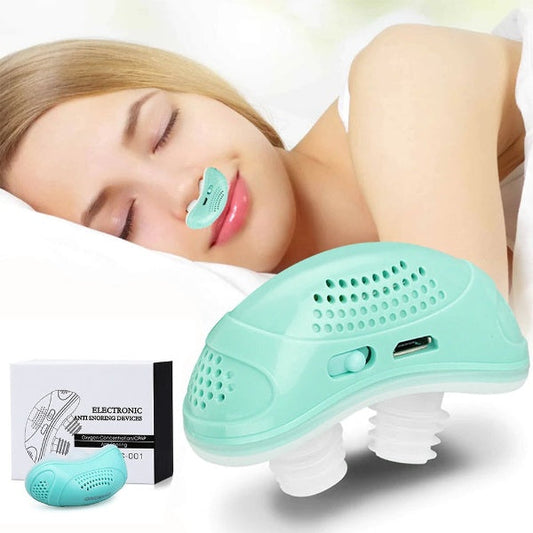 "Mini appareil CPAP anti-ronflement compact, sans masque, avec embouts souples en silicone pour un sommeil paisible."