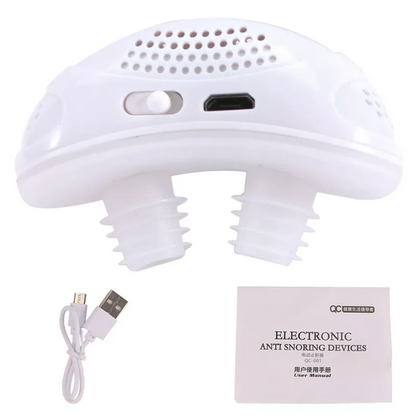 "Mini appareil CPAP anti-ronflement compact, sans masque, avec embouts souples en silicone pour un sommeil paisible."